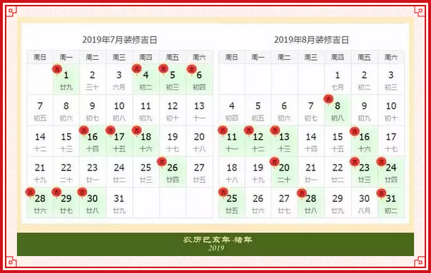 2019年裝修開工吉日一覽表